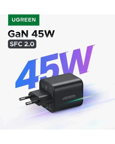 დამტენი - UGREEN X524 (65054) / Type-C / GaN / PD 3.0 / 45W / კაბელით / შავი