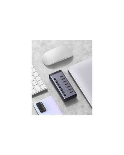 USB ჰაბი - UGREEN CM481 (90307) / 7-პორტიანი USB 3.0 / USB-C / 12V 2A / ნაცრისფერი