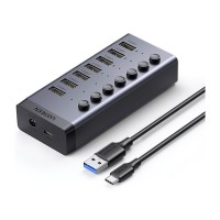 USB ჰაბი - UGREEN CM481 (90307) / 7-პორტიანი USB 3.0 / USB-C / 12V 2A / ნაცრისფერი