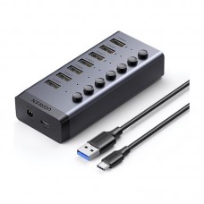 USB ჰაბი - UGREEN CM481 (90307) / 7-პორტიანი USB 3.0 / USB-C / 12V 2A / ნაცრისფერი