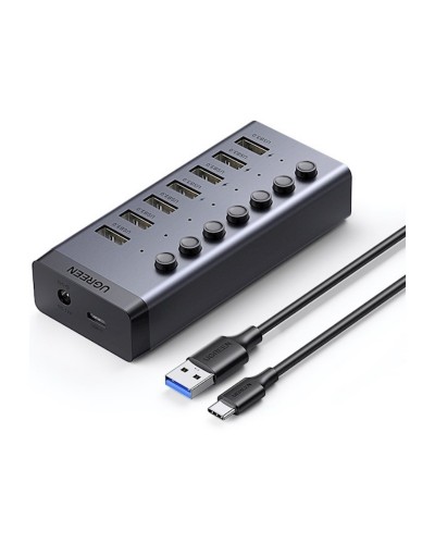 USB ჰაბი - UGREEN CM481 (90307) / 7-პორტიანი USB 3.0 / USB-C / 12V 2A / ნაცრისფერი