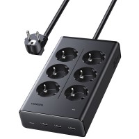 დენის გამანაწილებელი UGREEN S622 (75141) – 6 როზეტი / USB-A + USB-C / 1.5მ / შავი