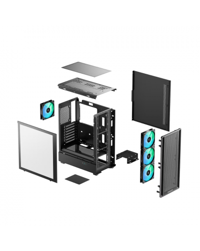 ქეისი - DeepCool CC550 4F / 4x 120 მმ ARGB ფანი / ATX - Micro-ATX - Mini-ITX / ნაწრთობი მინა / შავი