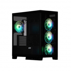 ქეისი - 2E Gaming Fantom GK701B / 4x 120 მმ ARGB ფანი / Mini-ITX - Micro-ATX / ARGB კონტროლერი პულტით / ნაწრთობი მინა / შავი