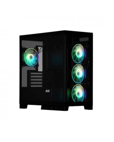 ქეისი - 2E Gaming Fantom GK701B / 4x 120 მმ ARGB ფანი / Mini-ITX - Micro-ATX / ARGB კონტროლერი პულტით / ნაწრთობი მინა / შავი