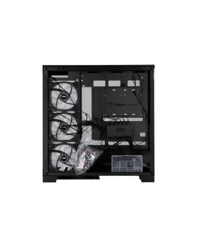 ქეისი - 2E Gaming Fantom GK701B / 4x 120 მმ ARGB ფანი / Mini-ITX - Micro-ATX / ARGB კონტროლერი პულტით / ნაწრთობი მინა / შავი