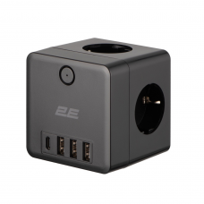 დენის ადაპტერი - 2E 2E-AD431BK / 3x Type F / 3x USB-A + 1x USB-C / 16A / 3680W / Surge Protection / შავი