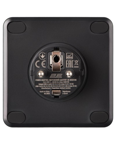დენის ადაპტერი - 2E 2E-AD431BK / 3x Type F / 3x USB-A + 1x USB-C / 16A / 3680W / Surge Protection / შავი