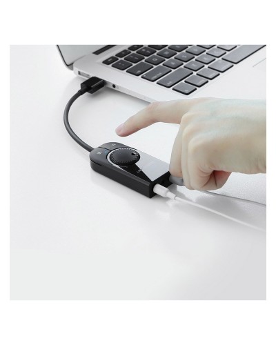 USB ხმის ბარათი - UGREEN CM129 (40964) / USB 2.0 / External Stereo Sound Card / 3.5mm / Volume Control / 15 სმ / შავი
