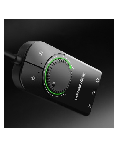 USB ხმის ბარათი - UGREEN CM129 (40964) / USB 2.0 / External Stereo Sound Card / 3.5mm / Volume Control / 15 სმ / შავი