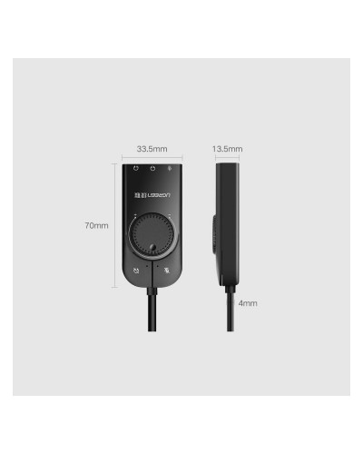 USB ხმის ბარათი - UGREEN CM129 (40964) / USB 2.0 / External Stereo Sound Card / 3.5mm / Volume Control / 15 სმ / შავი