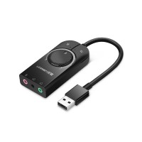USB ხმის ბარათი - UGREEN CM129 (40964) / USB 2.0 / External Stereo Sound Card / 3.5mm / Volume Control / 15 სმ / შავი