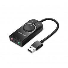 USB ხმის ბარათი - UGREEN CM129 (40964) / USB 2.0 / External Stereo Sound Card / 3.5mm / Volume Control / 15 სმ / შავი