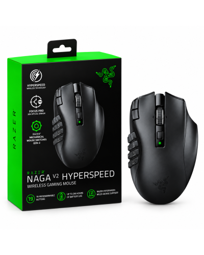 მაუსი - Razer Naga V2 HyperSpeed / უსადენო / 30,000 DPI / 95 გრამი / შავი