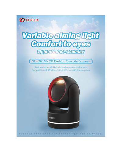ბარკოდის სკანერი Sunlux XL-2610A – 2D | USB-HID | RS-232 | USB-VCP | Desktop | შავი