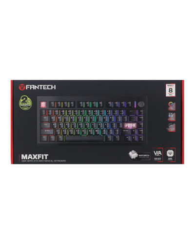 კლავიატურა - Fantech MAXFIT8 MK921 / მექანიკური / 3 რეჟიმის კავშირი / Bluetooth 5.3 + 2.4GHz Wireless + USB Type-C / RGB / White Switch / 75% / შავი