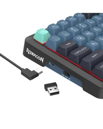 კლავიატურა - Redragon Behemoth Pro K724GBG-RGB-PRO / მექანიკური / 2.4GHz Wireless + Bluetooth 5.0 + USB Type-C / RGB / Mint Mambo Linear Switch / 75%