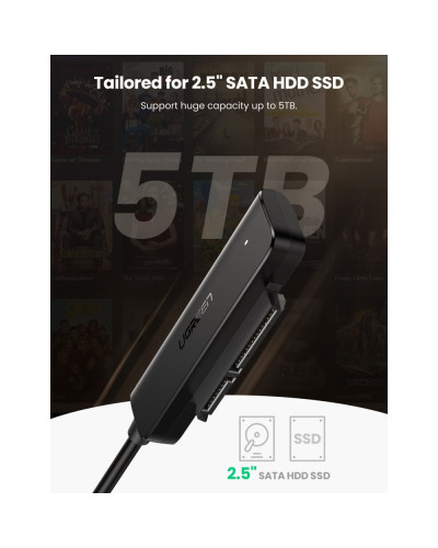 USB-A to SATA III ადაპტერი - UGREEN CM321 (70609) / USB 3.0 / 5Gbps / 2.5" SATA SSD/HDD / 50 სმ / შავი