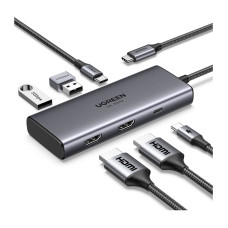 USB-C ჰაბი - UGREEN CM498 (15852) Revodok 206 / 2× HDMI / 8K@30Hz / 4K@60Hz / 2× USB 3.0 / USB-C / PD 100W / ნაცრისფერი