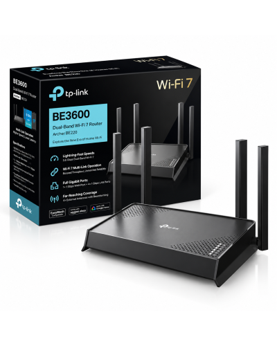 Wi-Fi როუტერი - TP-Link Archer BE220 / Wi-Fi 7 / BE3600 / ორმაგი სიხშირის დიაპაზონი / 3.6 Gbps