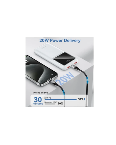 პორტატული დამტენი - Vention FHKW0 / 10 000 mAh / 22.5W / LED დისპლეი / თეთრი