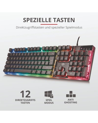 კლავიატურა Trust GXT835, Wired, RGB, USB, Gaming Keyboard, Black