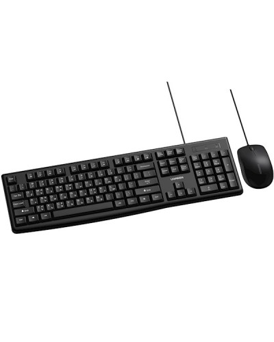 კლავიატურა და მაუსი UGREEN MK003 (15097) MU007 (90789) Wired Keyboard and Mouse Combo, Georgian QWERTY, USB, 1.5m, Black