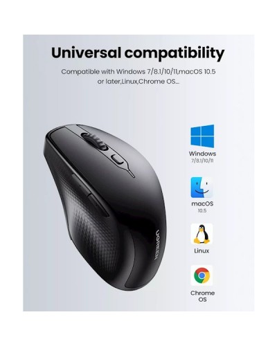 მაუსი UGREEN MU101 (90395), Ergonomic Wireless 2.4G Mouse, Bluetooth, 4000DPI, Silence Design, Black