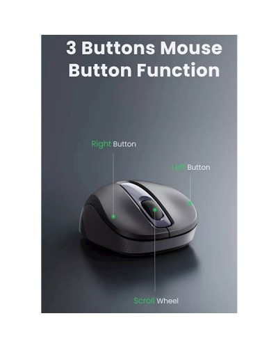 მაუსი Ugreen MU003 (90371), Wireless, USB, Mouse, Black