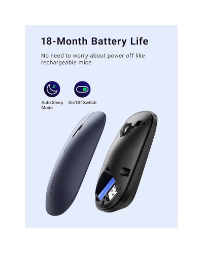 მაუსი UGREEN MU001 (90372) Wireless 2.4G Slim Silent Mouse, 4000DP, Light Black