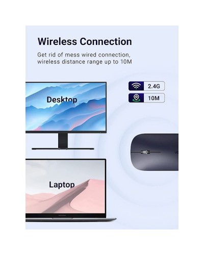 მაუსი UGREEN MU001 (90372) Wireless 2.4G Slim Silent Mouse, 4000DP, Light Black