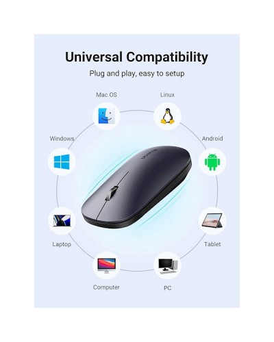 მაუსი UGREEN MU001 (90372) Wireless 2.4G Slim Silent Mouse, 4000DP, Light Black