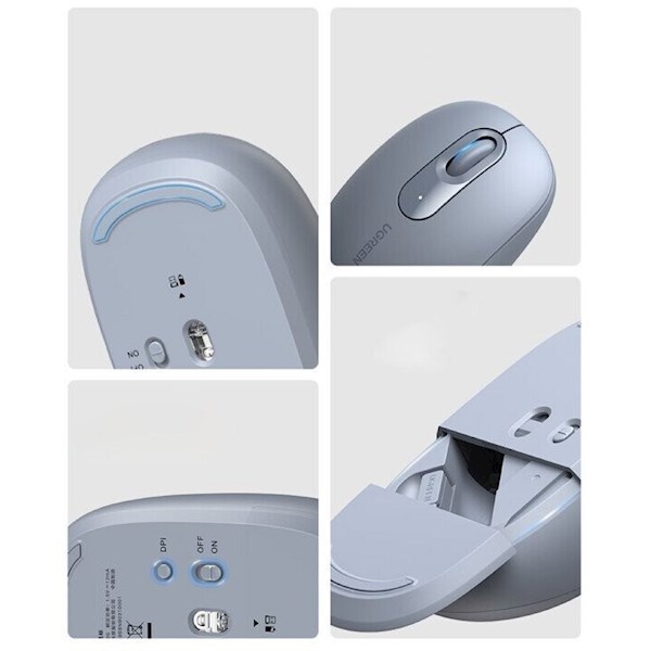 მაუსი UGREEN MU105 (90671), Wireless, USB, Mouse, Dusty Blue