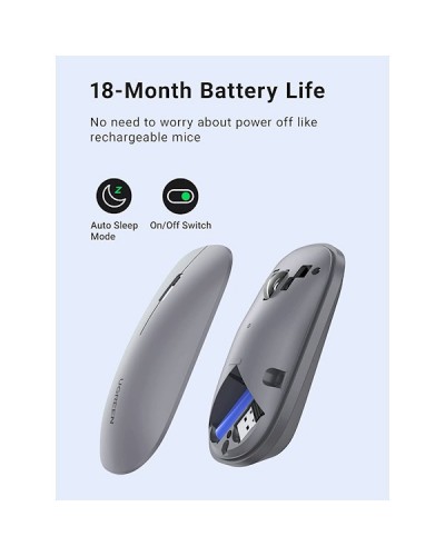 მაუსი Ugreen MU001 (90373), Wireless, 4000DPI, USB, Mouse, Light Gray