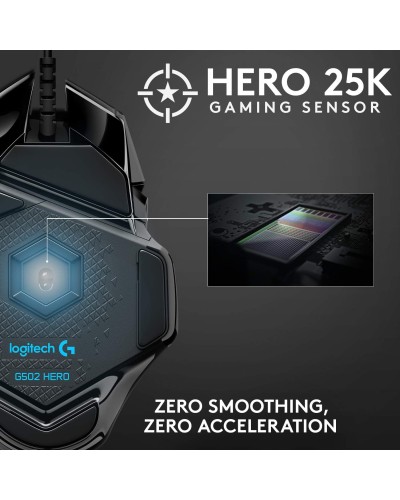 მაუსი - Logitech G502 HERO / სადენით / 25,600 DPI / შავი