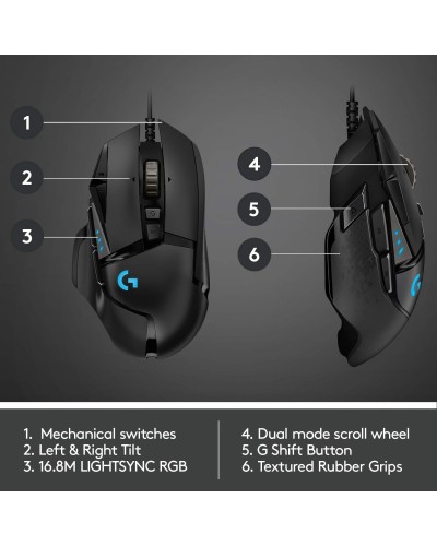 მაუსი - Logitech G502 HERO / სადენით / 25,600 DPI / შავი
