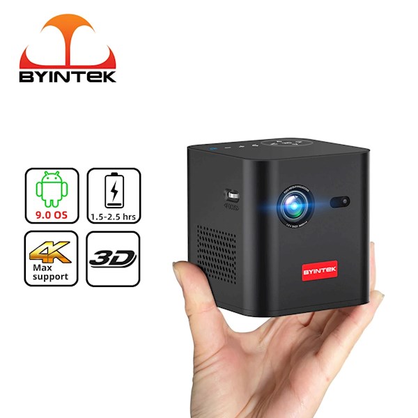 პროექტორი BYINTEK P19 3D Mini Portable Smart Projector, LED DLP, Supported 4K, Android 9.0, 350 ANSI lumens, BT5.0, WiFi, Black