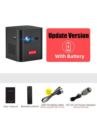 პროექტორი BYINTEK P19 3D Mini Portable Smart Projector, LED DLP, Supported 4K, Android 9.0, 350 ANSI lumens, BT5.0, WiFi, Black
