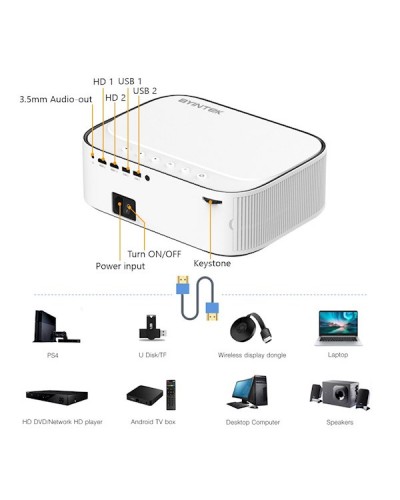 პროექტორი BYINTEK K45 Smart Home Theater Projector, FHD, Support 4K, Android 9.0, LCD, LED, 700 ANSI lumens, WiFi, BT4.0, White