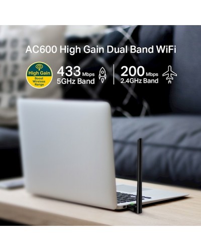 WI-FI ადაპტერი TP-Link Archer T2U Plus, AC600 Wireless Dual Band USB Adapter Black