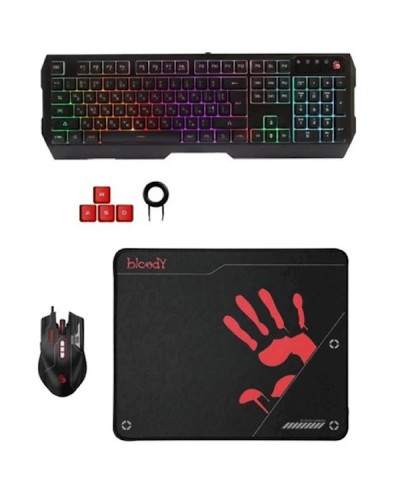 კლავიატურა და მაუსი Bloody B1700 Bundle Set (B140N+ES7+BP-50M) USB (Esports Black) (US+Russian)