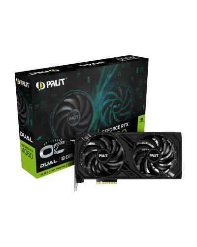 ვიდეო დაფა Palit NE64060T19P1-1070D, GeForce RTX4060 Dual OC, 8GB, 128bit, HDMI, DP, Black